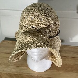Paper Straw Sun Hat with Adjustable Chin‎ Cord Beach Vacation Travel
